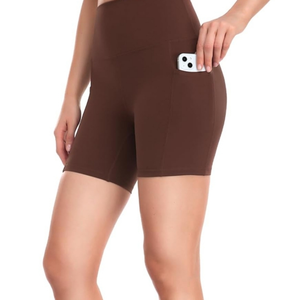 Workout Bike Shorts with Side Pockets High Waisted Compression Yoga Shorts